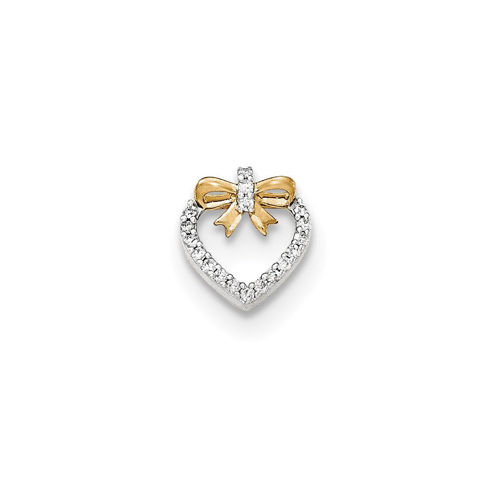 14K Gelbgold Polierter Herz-Anhänger mit Echtem Diamant und Schleife, Kettengleitanhänger