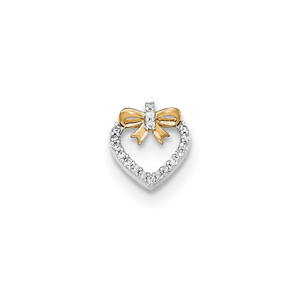 14K Gelbgold Polierter Herz-Anhänger mit Echtem Diamant und Schleife, Kettengleitanhänger