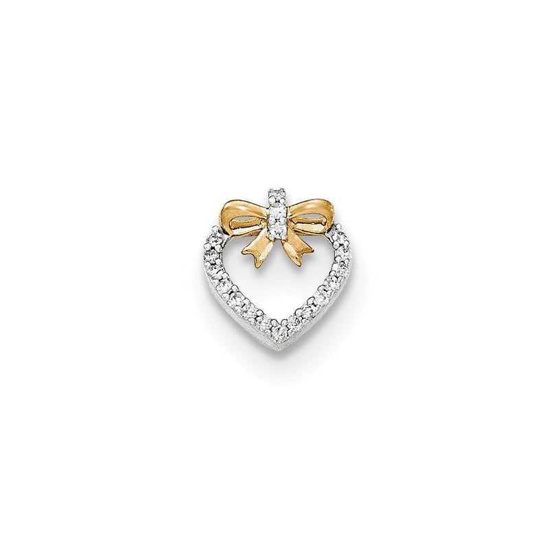 14K Gelbgold Polierter Herz-Anhänger mit Echtem Diamant und Schleife, Kettengleitanhänger