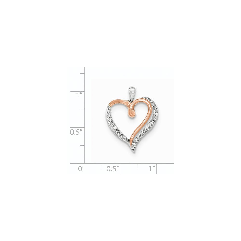 14K Weißgold Herzanhänger mit echtem Diamant und Rosé-Rhodinierung