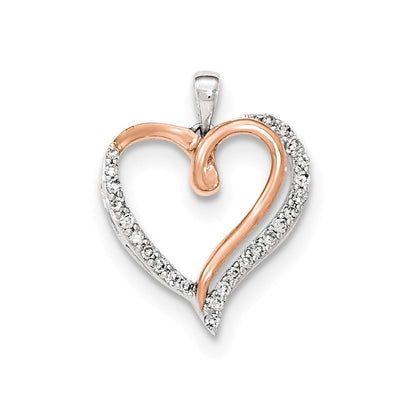 14K Weißgold Herzanhänger mit echtem Diamant und Rosé-Rhodinierung