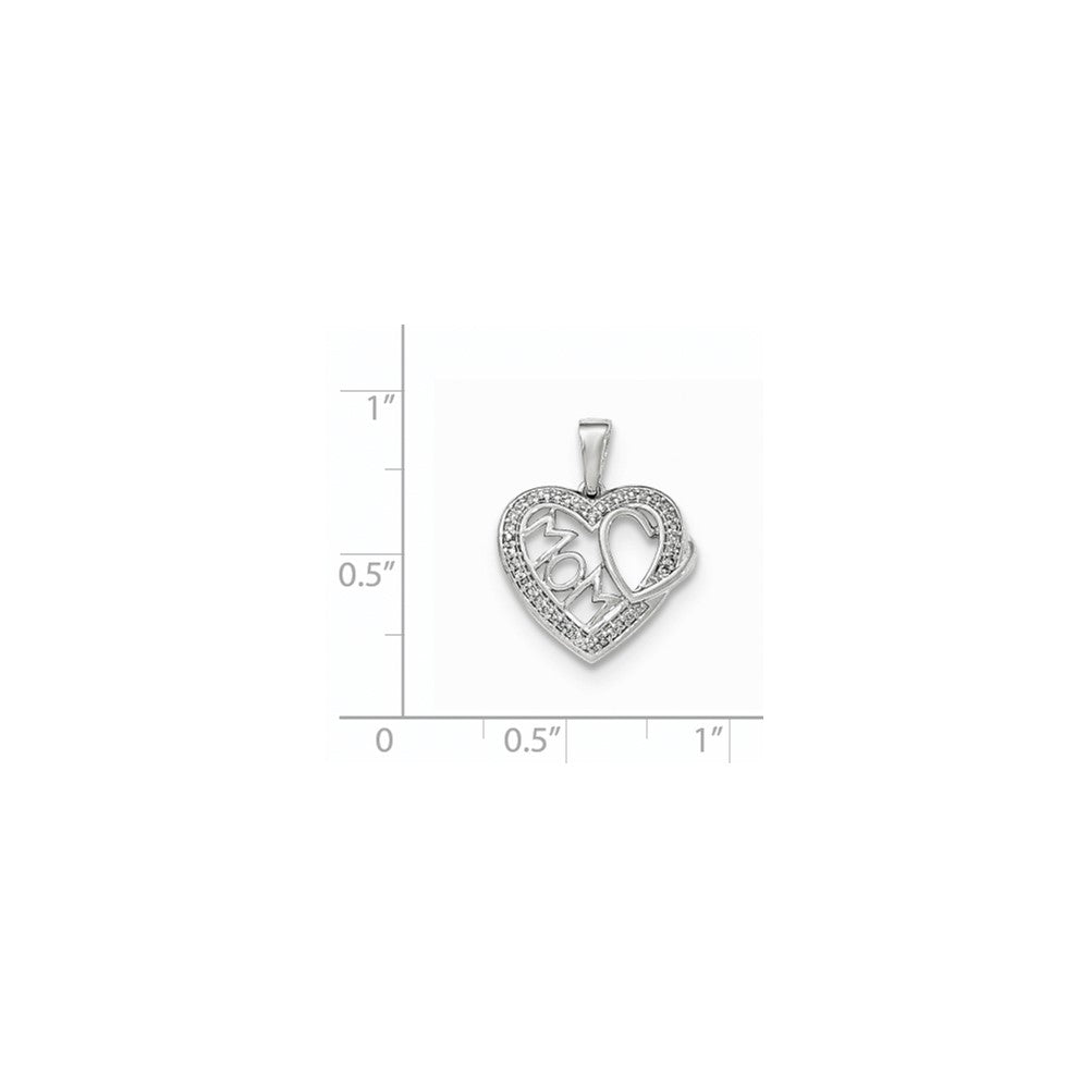 14K Weißgold Herzanhänger „Mom" mit echten Diamanten