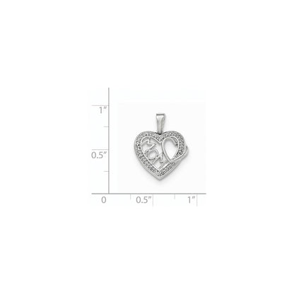 14K Weißgold Herzanhänger „Mom" mit echten Diamanten