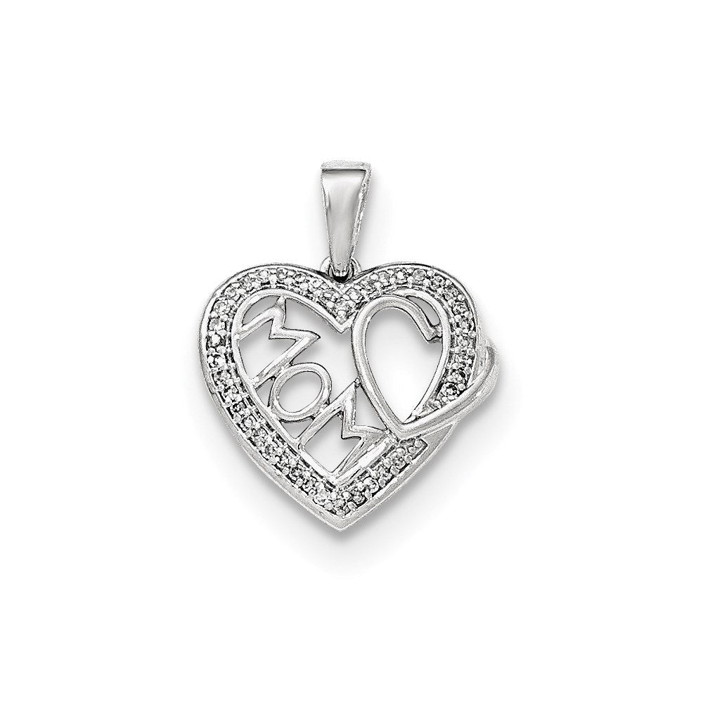 14K Weißgold Herzanhänger „Mom" mit echten Diamanten