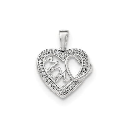 14K Weißgold Herzanhänger „Mom" mit echten Diamanten