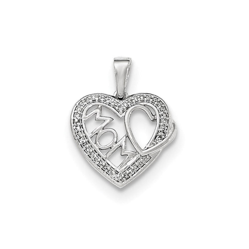 14K Weißgold Herzanhänger „Mom" mit echten Diamanten