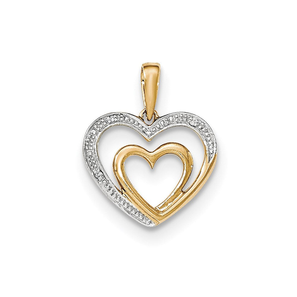 14K Gelbgold Herz-Anhänger mit echten Diamanten und Rhodium-Akzent
