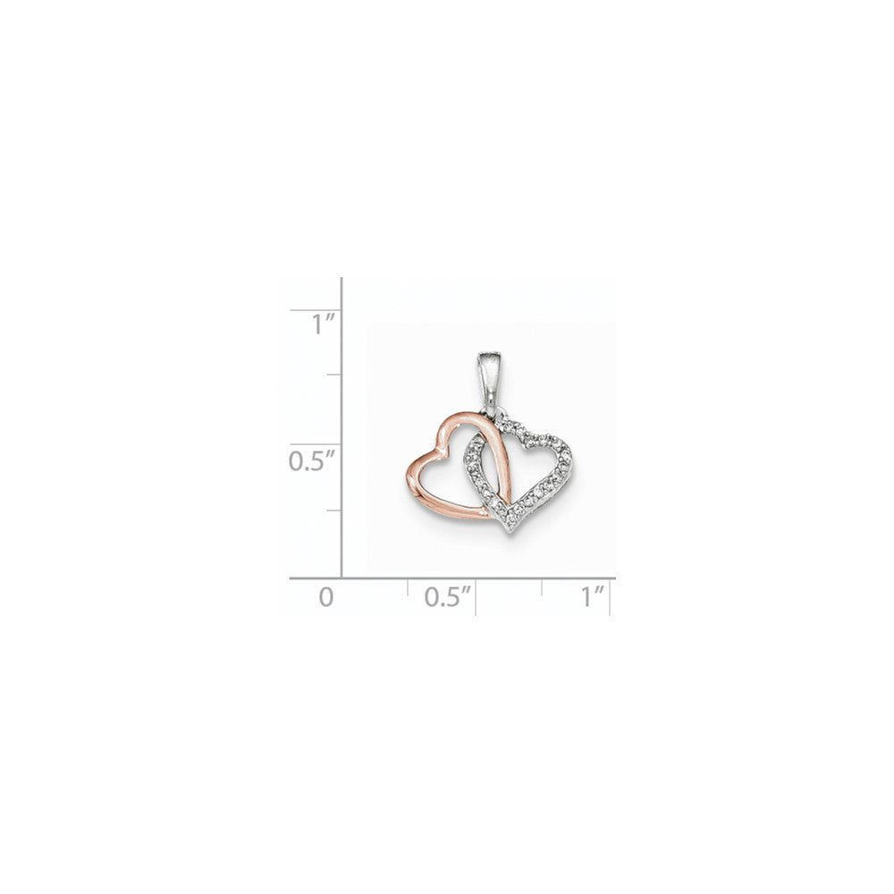 14K Bicolor-Gold Herzanhänger mit echtem Diamant, weiß- und rosérhodiniert
