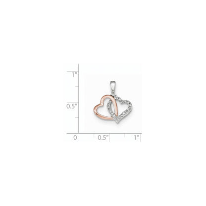 14K Bicolor-Gold Herzanhänger mit echtem Diamant, weiß- und rosérhodiniert