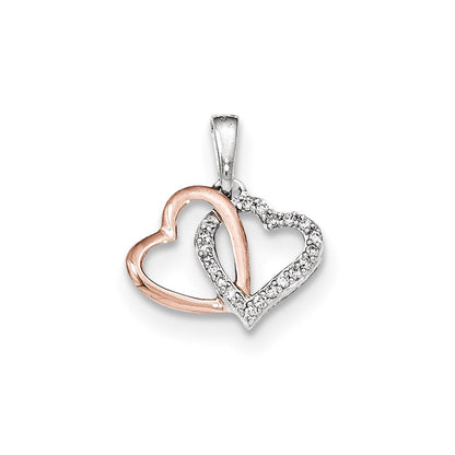 14K Bicolor-Gold Herzanhänger mit echtem Diamant, weiß- und rosérhodiniert