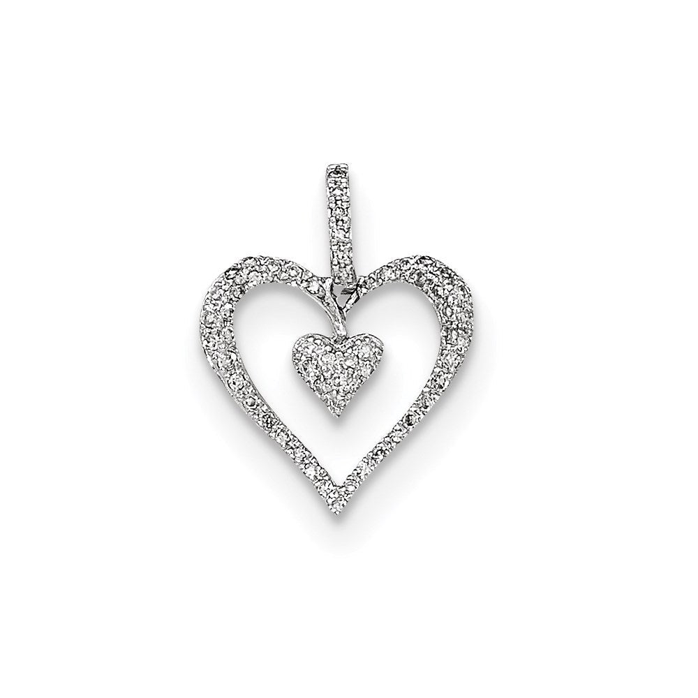 14K Weißgold Herzanhänger poliert mit echtem Diamant