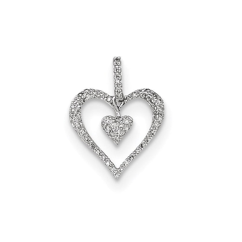 14K Weißgold Herzanhänger poliert mit echtem Diamant