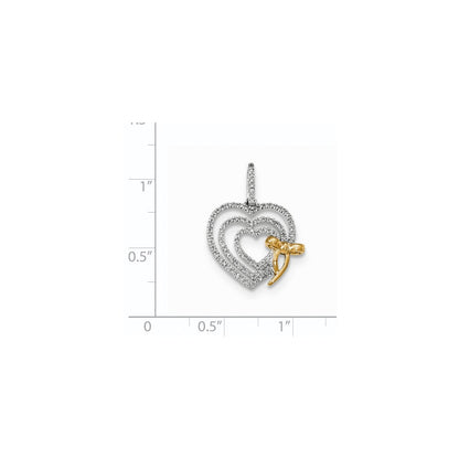 14 Karat Bicolor-Gold Diamant-Herzanhänger mit Schleife