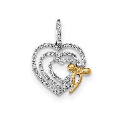 14 Karat Bicolor-Gold Diamant-Herzanhänger mit Schleife