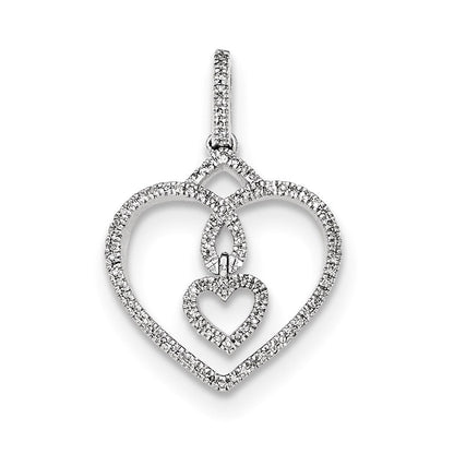14K Weißgold Anhänger mit echten Diamant-Herzen