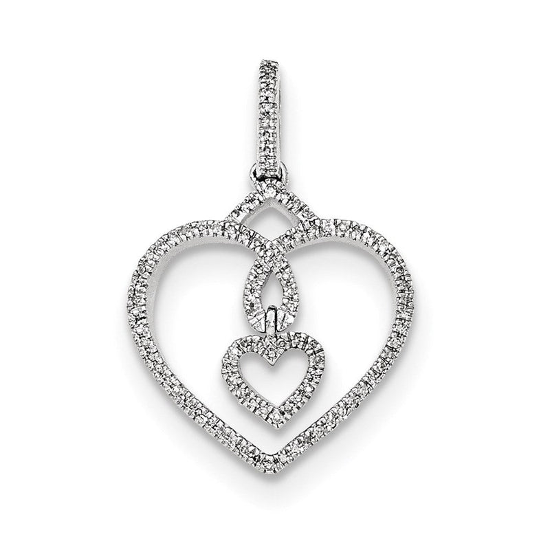14K Weißgold Anhänger mit echten Diamant-Herzen