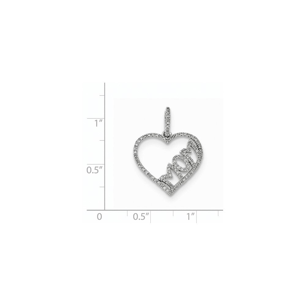 14K Weißgold Herzanhänger „MOM“ mit echten Diamanten