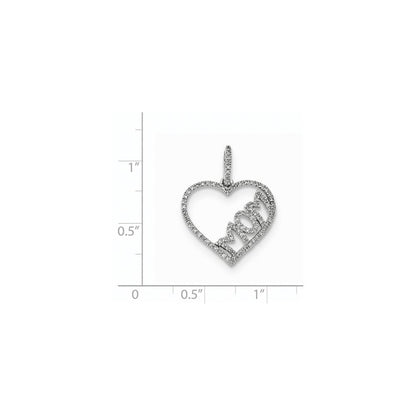 14K Weißgold Herzanhänger „MOM“ mit echten Diamanten
