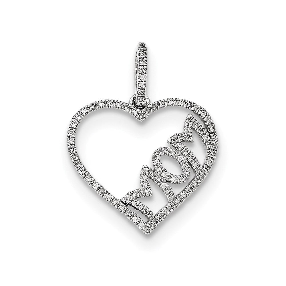 14K Weißgold Herzanhänger „MOM“ mit echten Diamanten