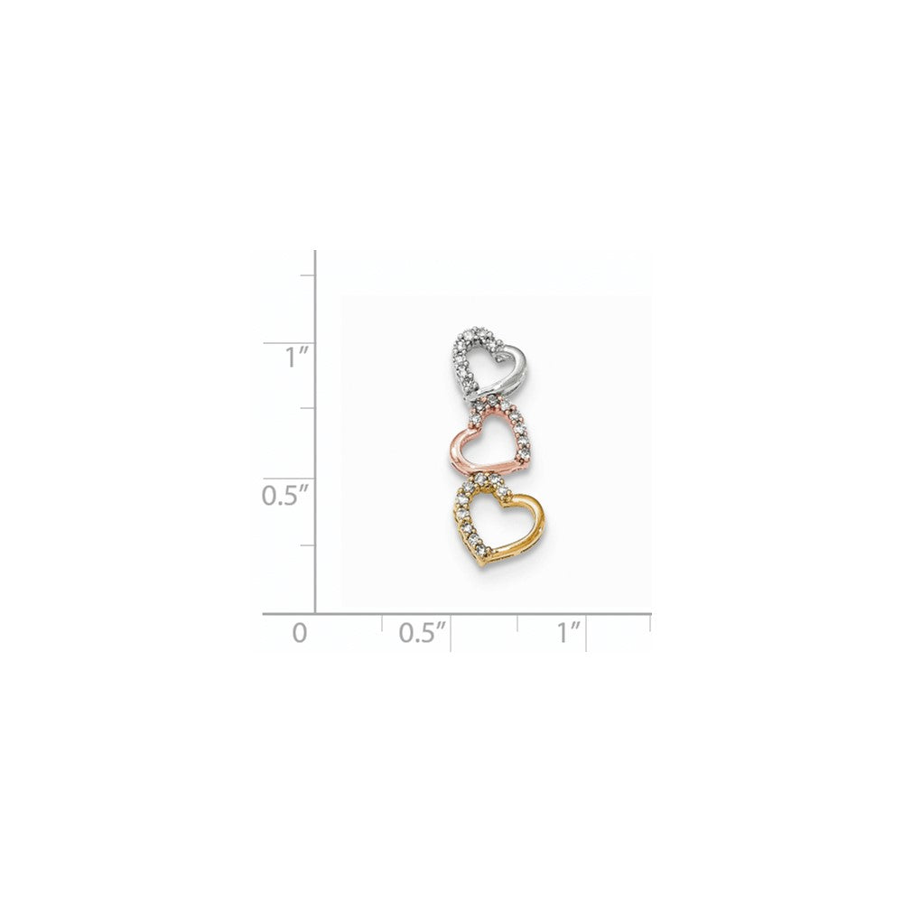 14K Tricolor Gold 3-heart Echt Diamant Kette Anhänger