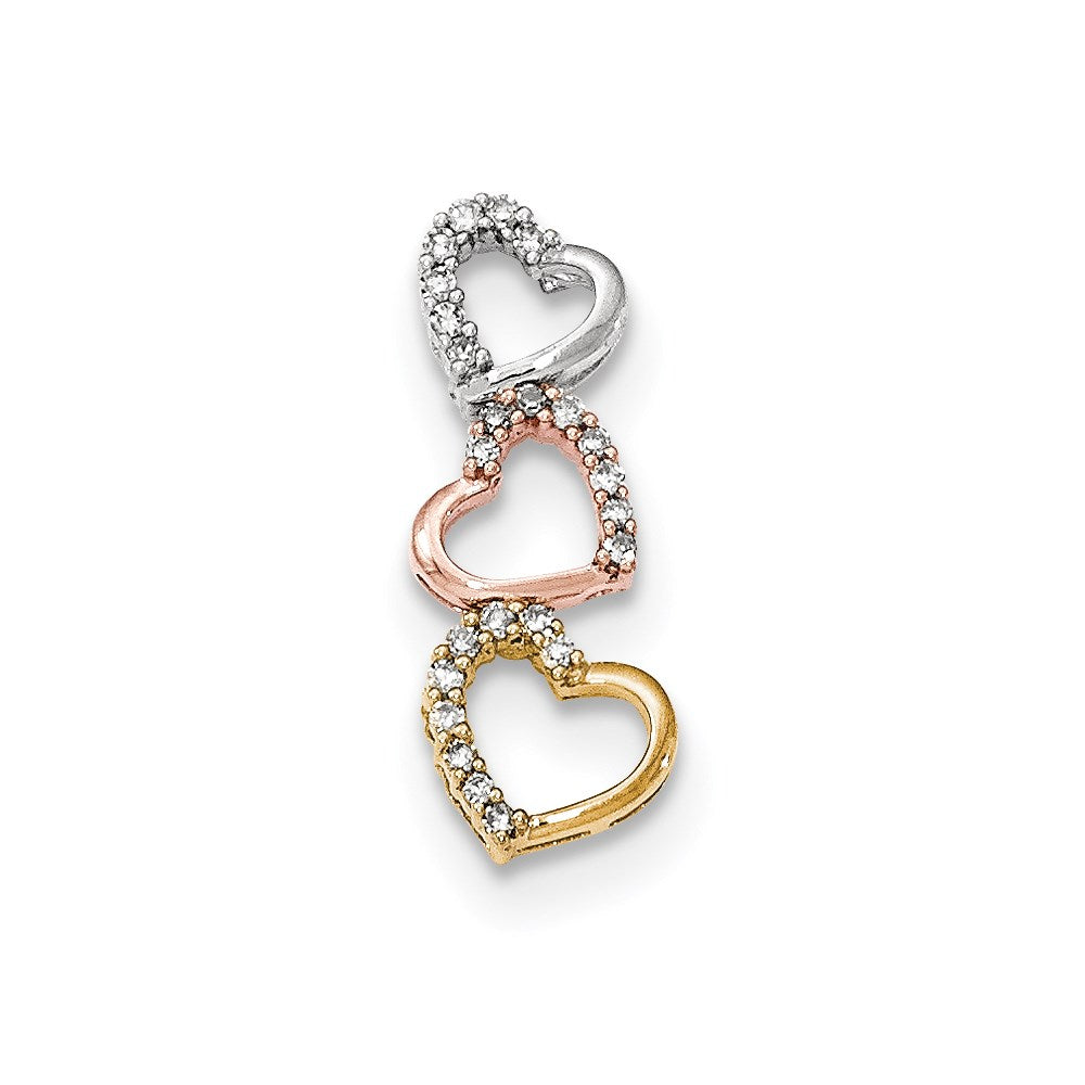 14K Tricolor Gold 3-heart Echt Diamant Kette Anhänger