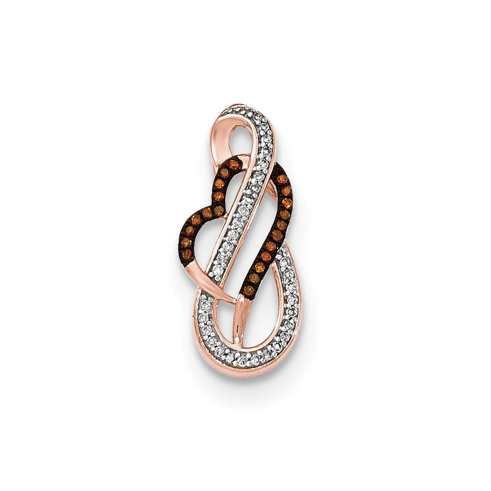 14K Roségold Anhänger „Unendlichkeitsherz" mit braunen und weißen Diamanten