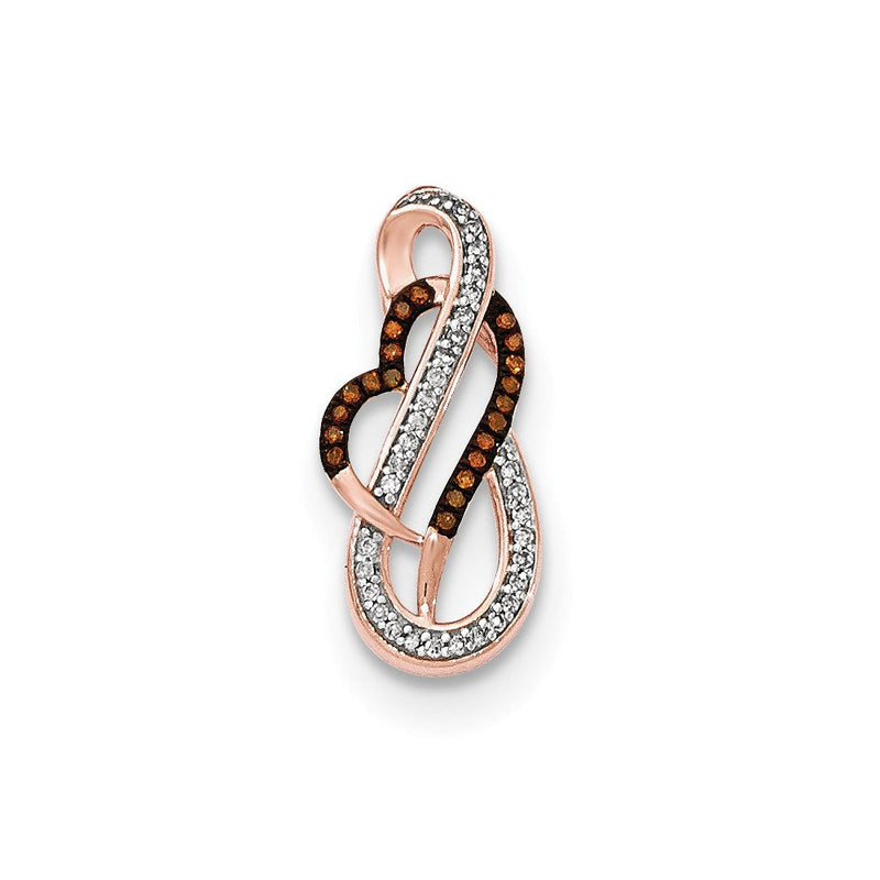 14K Roségold Anhänger „Unendlichkeitsherz" mit braunen und weißen Diamanten