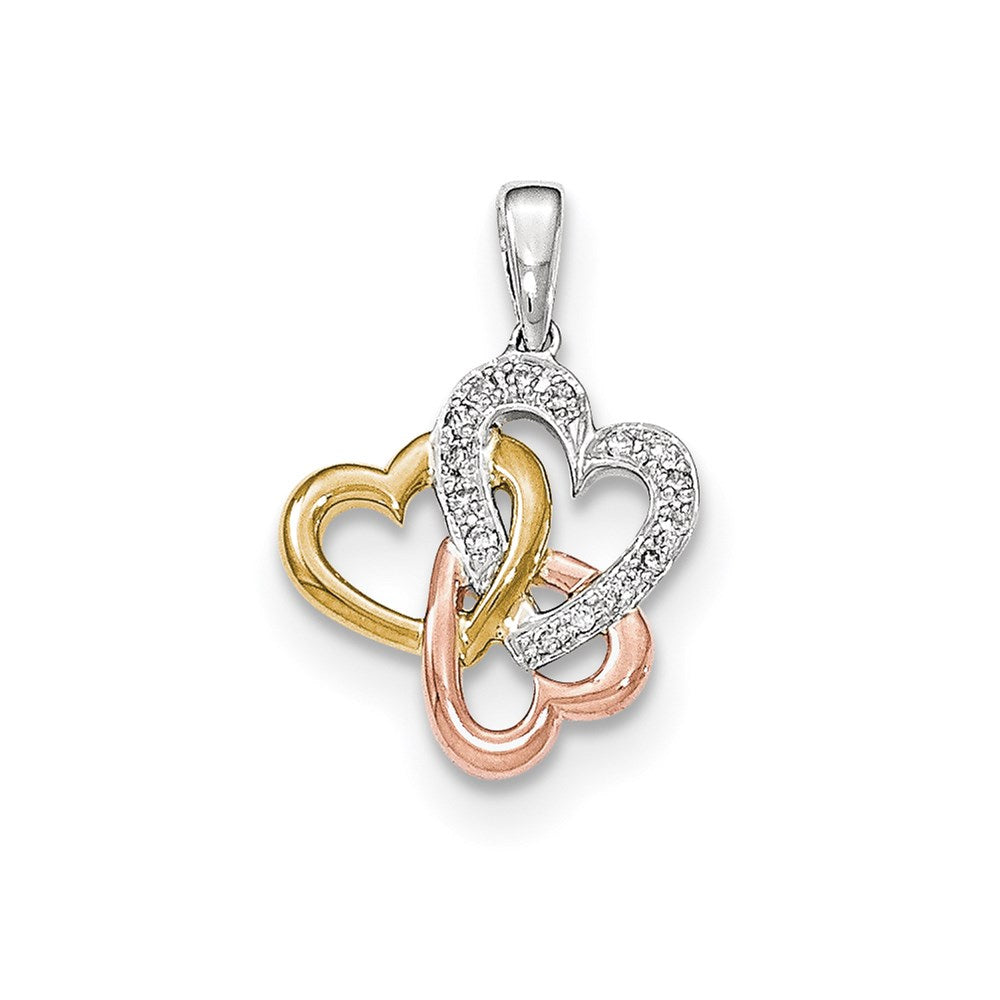 14K Tricolor-Gold Diamant-Anhänger mit 3 Herzen