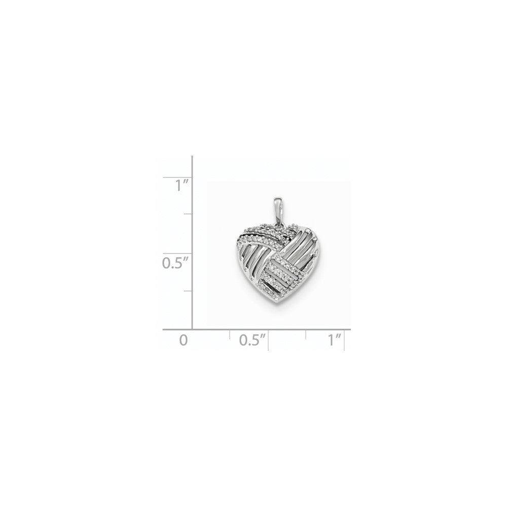 14K Weißgold Polierter Echter Diamant Herz Gewölbter Anhänger
