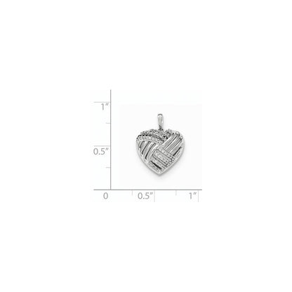 14K Weißgold Polierter Echter Diamant Herz Gewölbter Anhänger