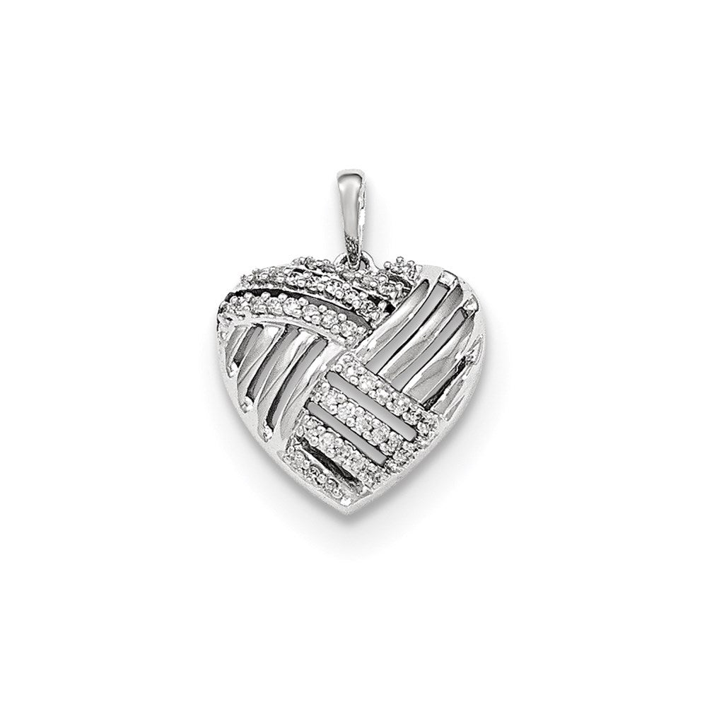 14K Weißgold Polierter Echter Diamant Herz Gewölbter Anhänger