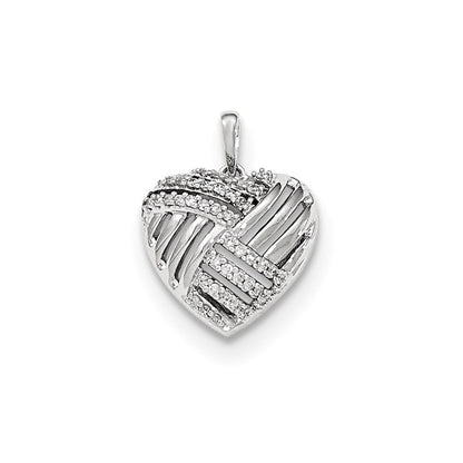 14K Weißgold Polierter Echter Diamant Herz Gewölbter Anhänger