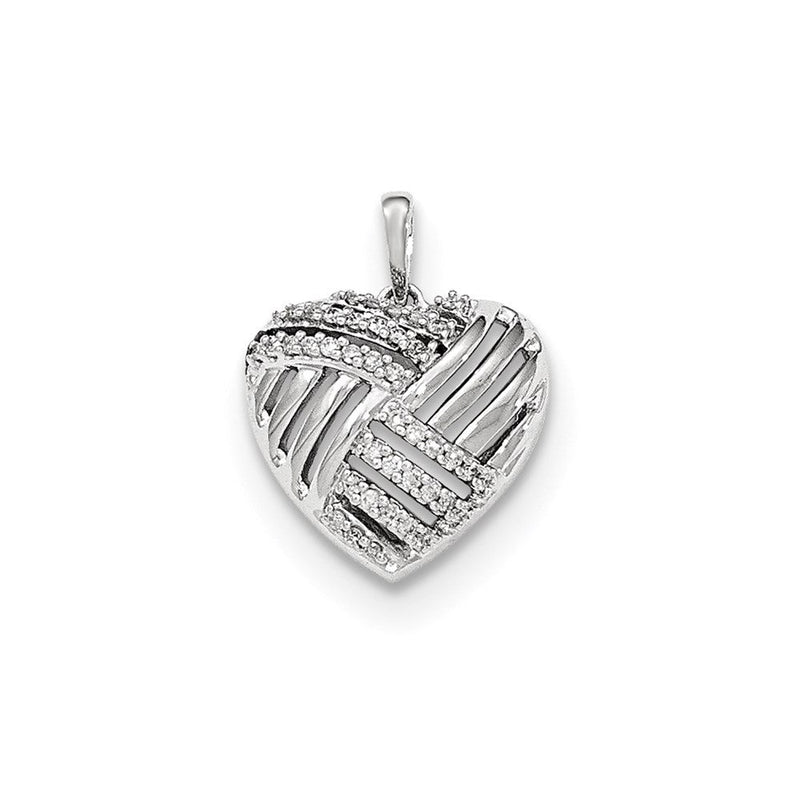 14K Weißgold Polierter Echter Diamant Herz Gewölbter Anhänger