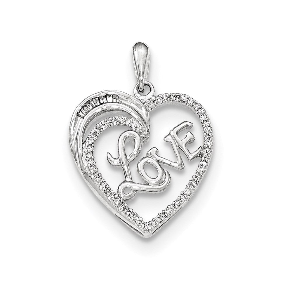 14K Weißgold Diamant-Herz-Anhänger mit „LOVE“-Schriftzug