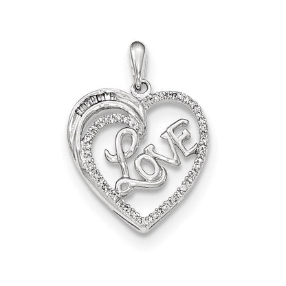 14K Weißgold Diamant-Herz-Anhänger mit „LOVE“-Schriftzug