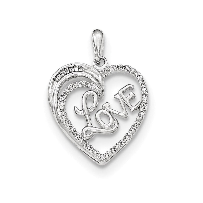 14K Weißgold Diamant-Herz-Anhänger mit „LOVE“-Schriftzug