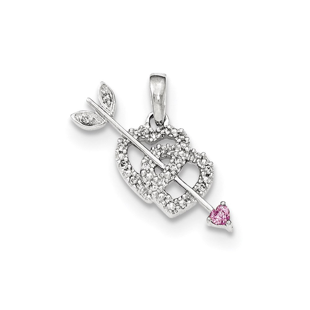 14K Weißgold Herzen-und-Pfeile Anhänger mit echten Diamanten