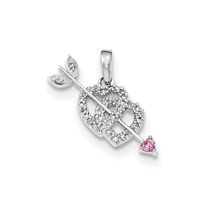 14K Weißgold Herzen-und-Pfeile Anhänger mit echten Diamanten