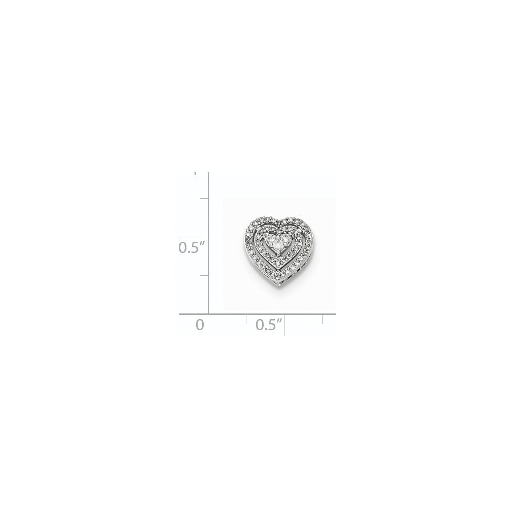 14K Weißgold Polierter Echter Diamant-Herz-Ketten-Gleitanhänger