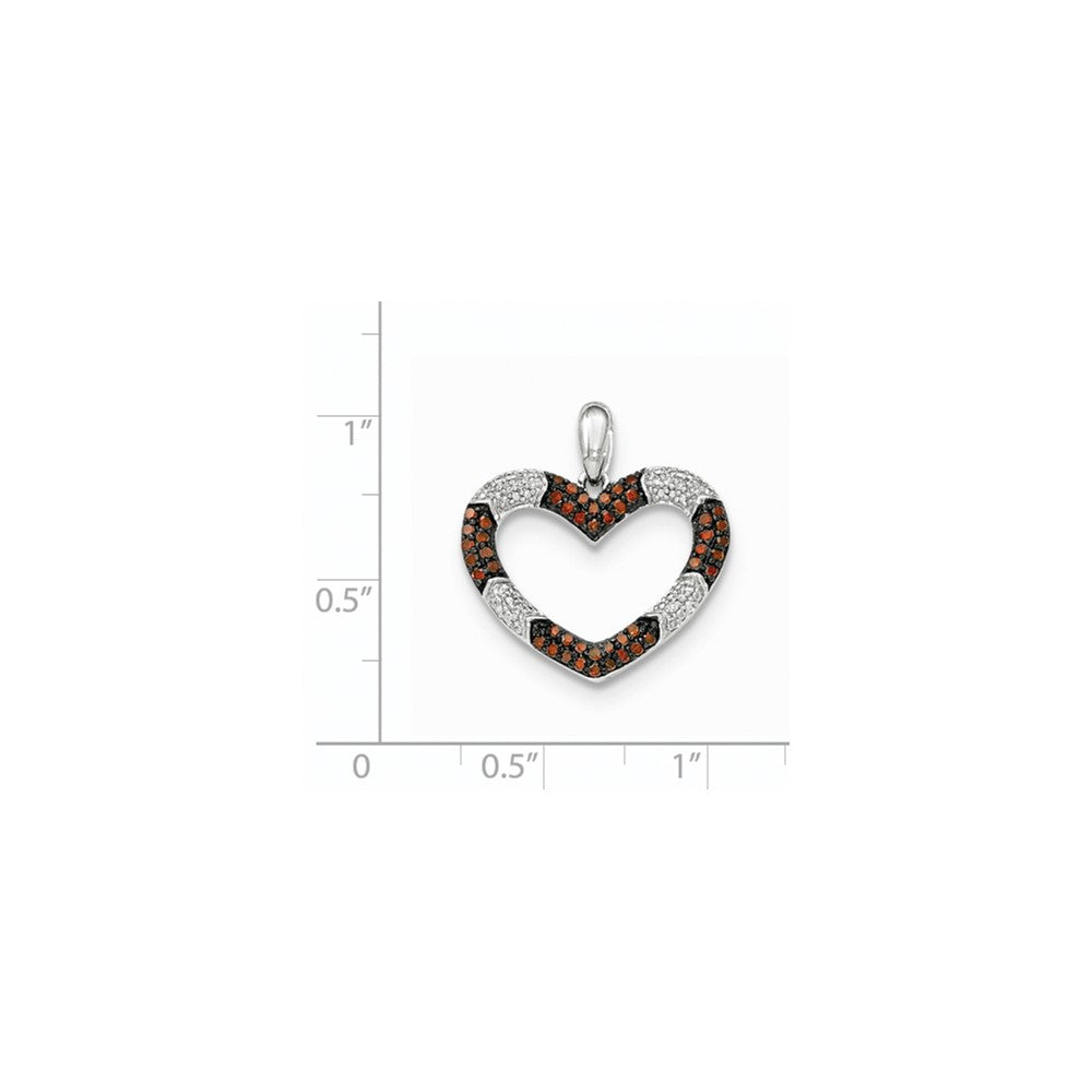 14K Weißgold Anhänger Herz mit roten, Cognac- und weißen echten Diamanten
