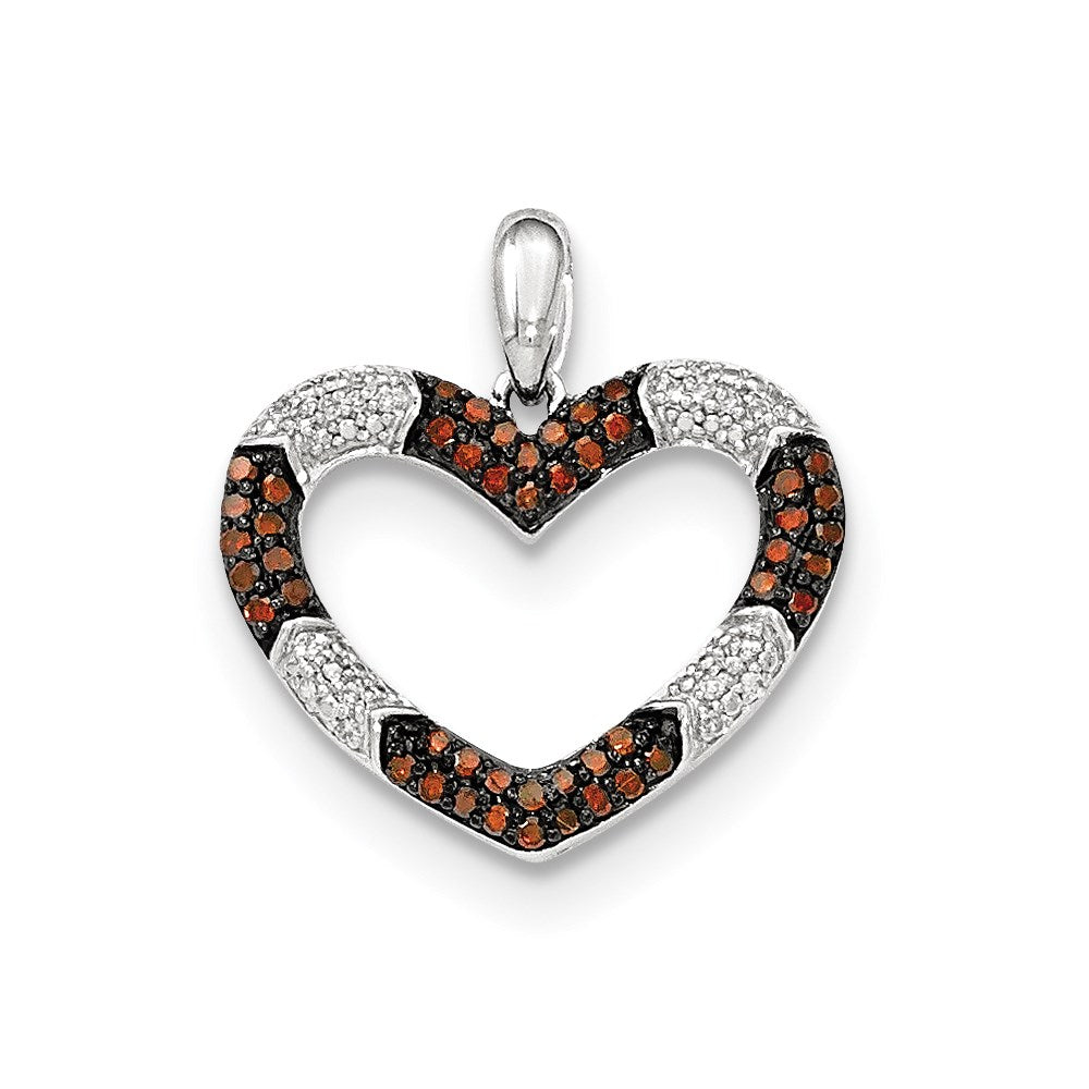 14K Weißgold Anhänger Herz mit roten, Cognac- und weißen echten Diamanten