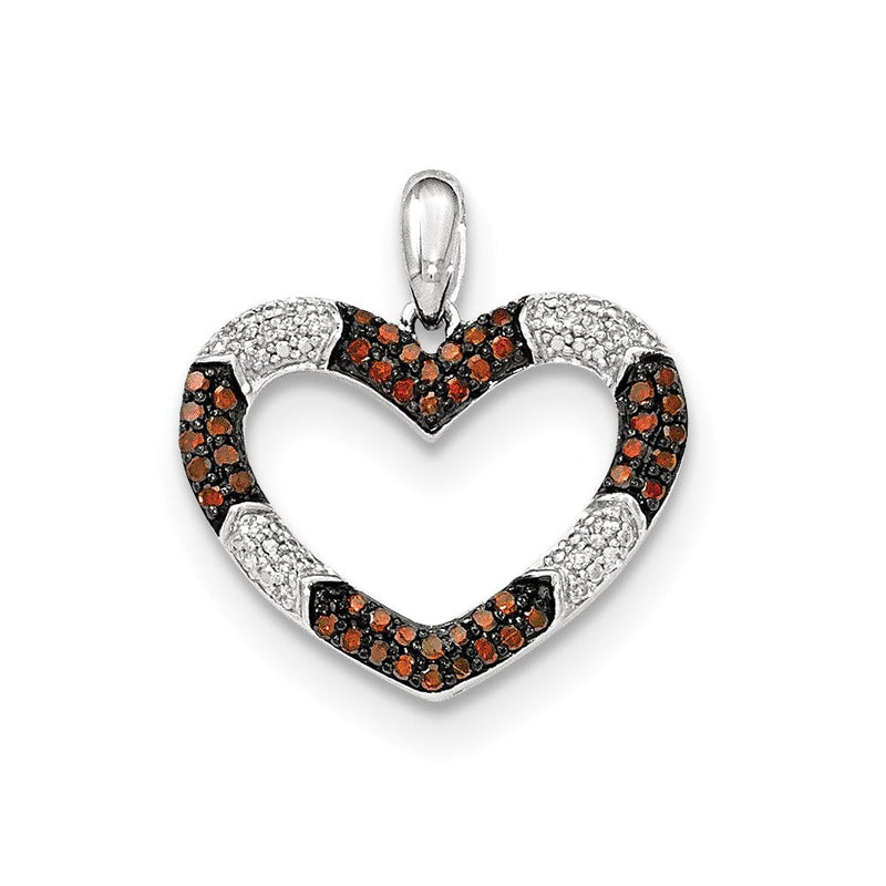 14K Weißgold Anhänger Herz mit roten, Cognac- und weißen echten Diamanten