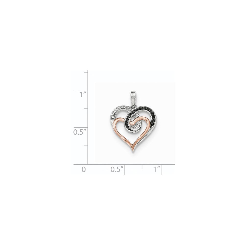 14K Weiß- und Roségold Anhänger, poliert, mit echten Diamanten/echten schwarzen Diamanten