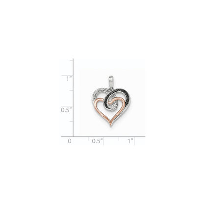 14K Weiß- und Roségold Anhänger, poliert, mit echten Diamanten/echten schwarzen Diamanten