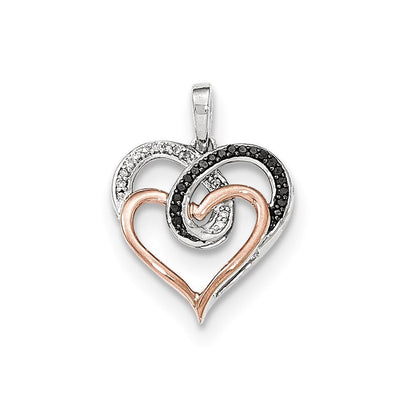 14K Weiß- und Roségold Anhänger, poliert, mit echten Diamanten/echten schwarzen Diamanten