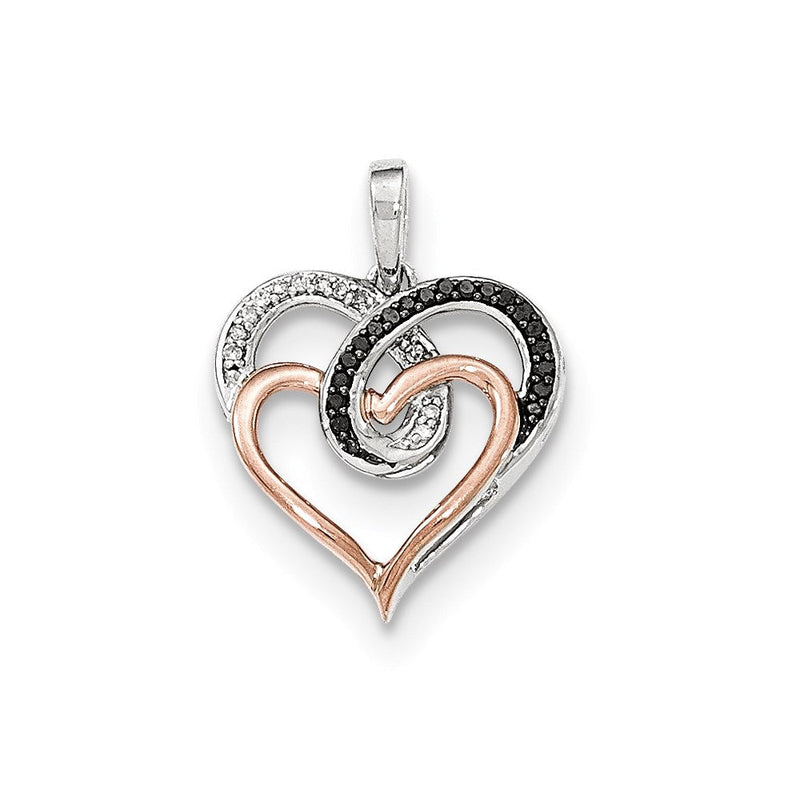 14K Weiß- und Roségold Anhänger, poliert, mit echten Diamanten/echten schwarzen Diamanten