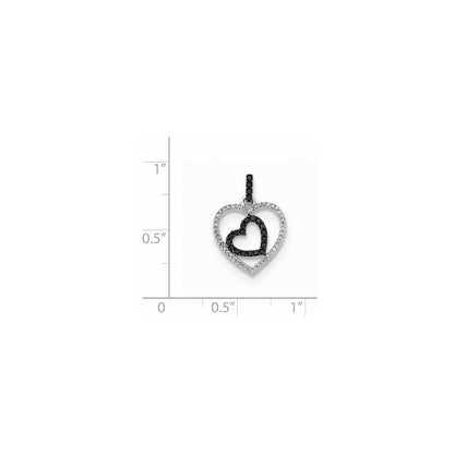 14K Weißgold Anhänger mit polierten Herzen aus Diamanten und schwarzen Diamanten