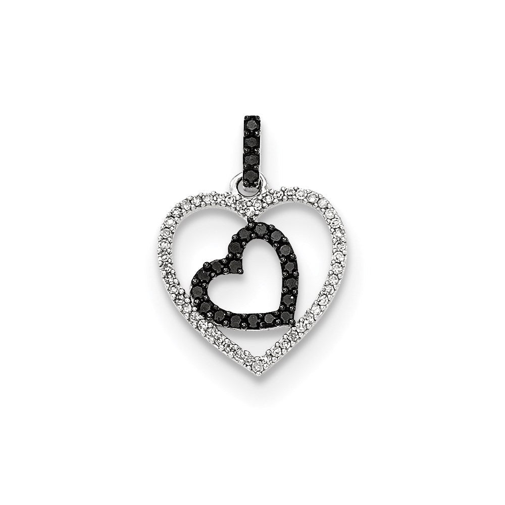14K Weißgold Anhänger mit polierten Herzen aus Diamanten und schwarzen Diamanten