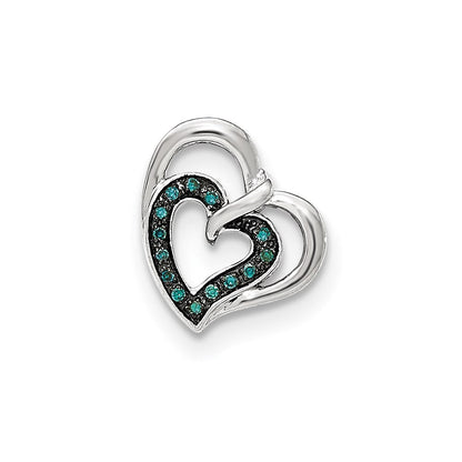 14K Weißgold Blau & Rot Diamant Wendbar Herz Anhänger