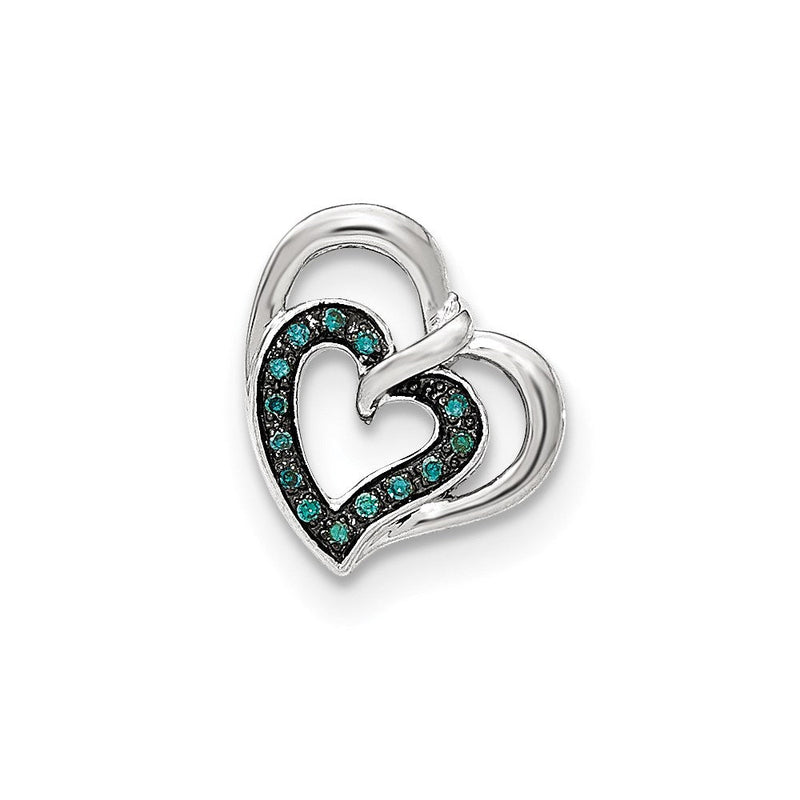 14K Weißgold Blau & Rot Diamant Wendbar Herz Anhänger